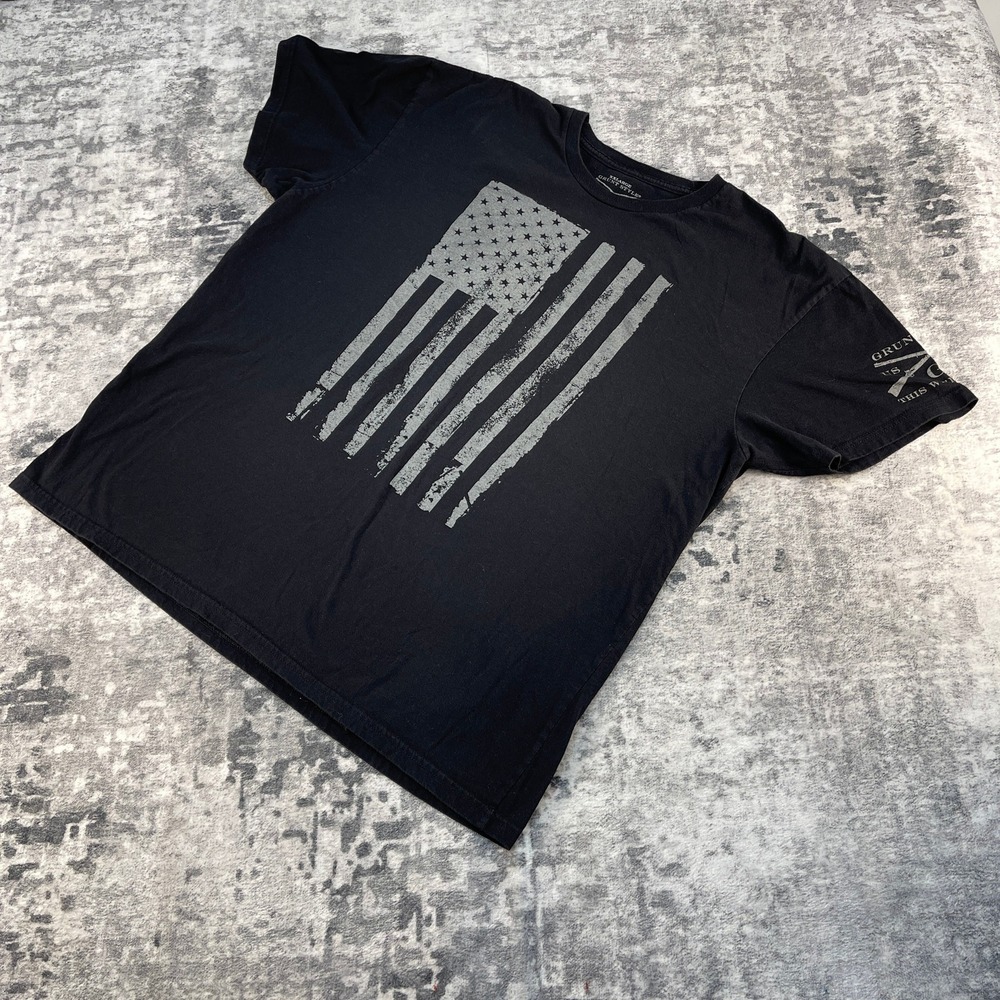 Grunt Style Mens 2XL Short Sleeve T-shirt Black Distressed Flag Patriot Military